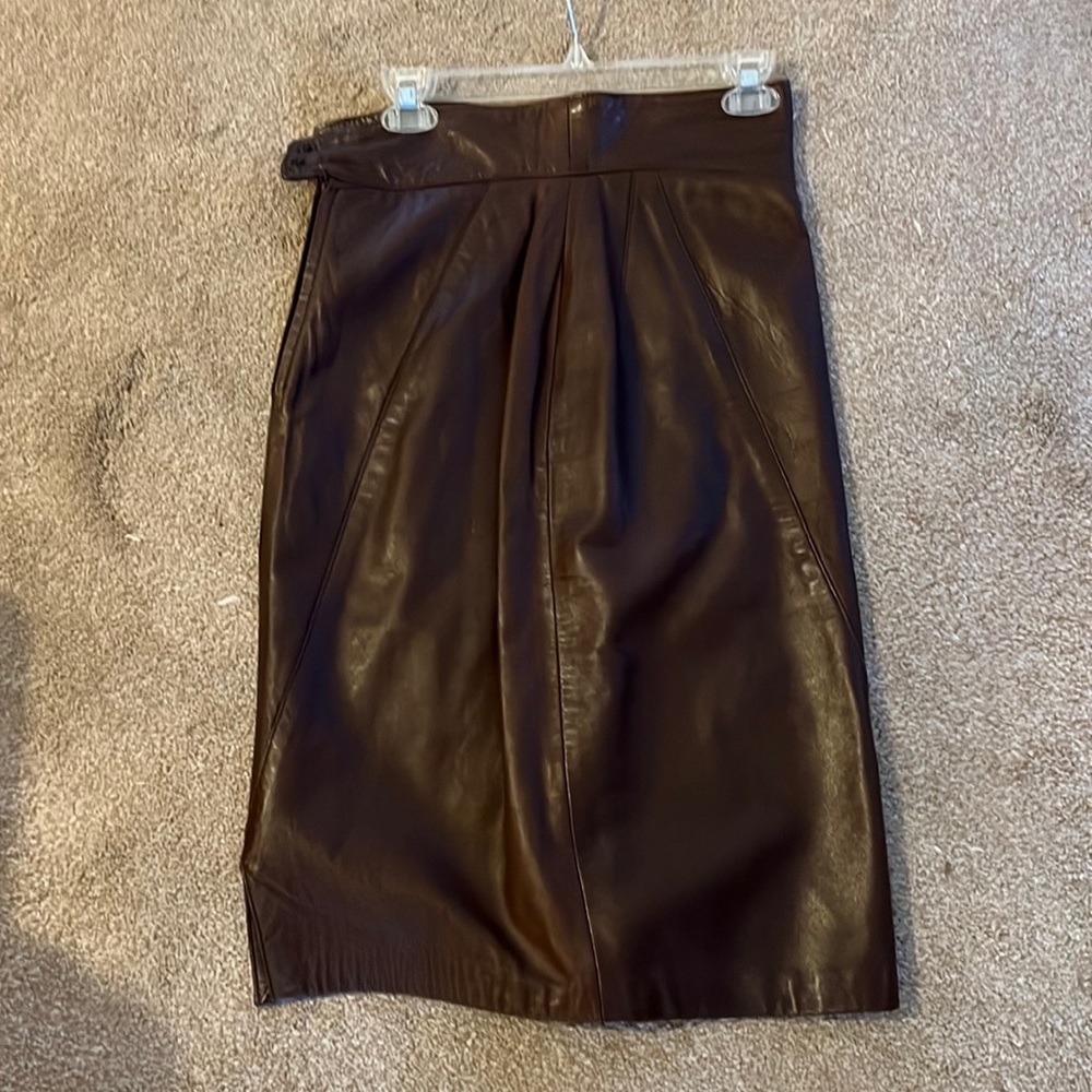Chocolate, brown leather pencil skirt, size 8